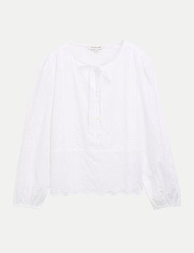 Blouse schiffli longsleeve Weiß 44