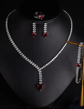 Light Luxury 4Pcs Jewelry Set Heart Necklace Earrings Bracelet Ring Shiny Zircon Emerald Green Bride Wedding Luxury Evening Dres - Aliexpress - FashionsVida