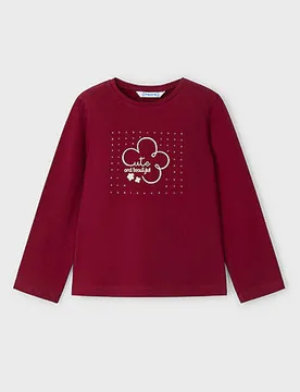 T-shirt in cotone stretch rossa a maniche lunghe con stampa fiore - Mayoral - FashionsVida