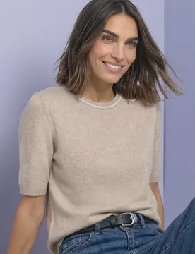 Kurzarm Pullover mit Kontrastdetail female Beige - Street One - FashionsVida
