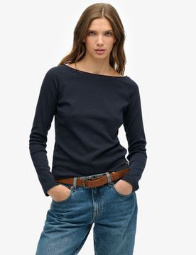 Superdry Damen Bardot Off-shoulder Top Marineblau - Größe: 42