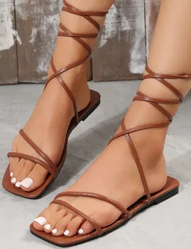 Sandalias planas de mujer con tiras trenzadas, estilo hada, sandalias romanas - Shein - FashionsVida