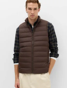 Feather and Down Padded Lightweight Gilet Bitter Chocolate male - M&S - FashionsVida