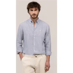 Camisa de lino de hombre de rayas button down