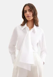 Hemdbluse mit abnehmbarer Schluppe aus Cotton Twill Weiß 34