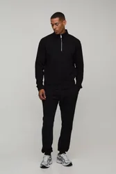 Herren Regulärer 1/4-Reißverschluss Stehkragen Sweatshirt Und Schmal Geschnittene Jogginghose Black Größe XS