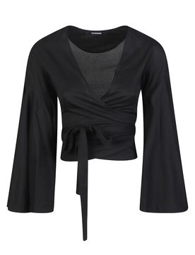Cotton Balloon Top with Wrap Design and Flared Sleeves
