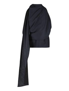 Blusa drappeggiata in misto lana blu navy