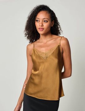 Canotta Donna 2 in 1 in Seta Charmeuse con Pizzo Scollo a V S