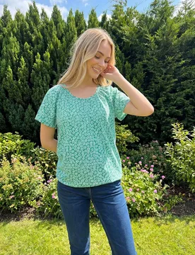 Women's Floral Cotton Scoop Neck Top in Green Size: 10 - Green - Size: 10 - M&Co - FashionsVida