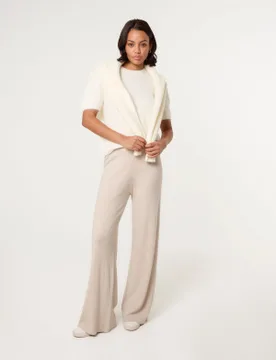 Ribbed Wide Leg Trousers - 14/16 / STONE MELANGE - female - Blue Vanilla - FashionsVida