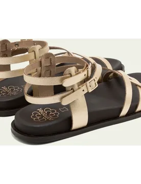 Sandalia de tiras de mujer de piel con doble hebilla - Porronet - FashionsVida