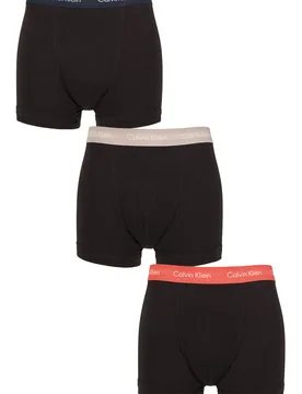 Mens 3 Pack Calvin Klein Cotton Stretch Trunks Black / Shoreline S - Black - Size: Small - SockShop - FashionsVida