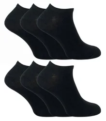 Womens - 6 Pack Mens Cotton Low Cut Quarter Gym / Trainer Socks - Black - Size Uk 4-6.5