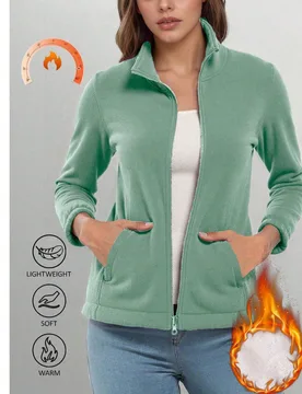 Chaqueta de forro polar de unicolor para mujer otoño/invierno, abrigo de forro polar de coral de doble cara de lana de cordero con cremallera, bolsil - Shein - FashionsVida