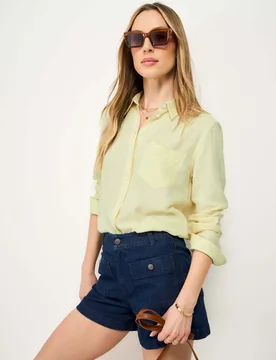 Linen Rich Collared Shirt Lemon female - Crew Clothing - FashionsVida