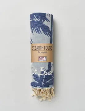 Telo mare blu indaco in cotone a fantasia palme - MC2 SAINT BARTH - FashionsVida