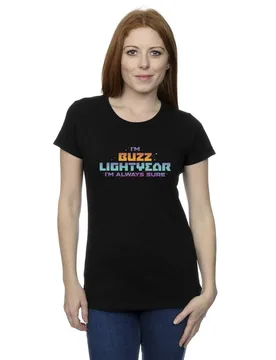 Women's Lightyear Always Sure Text Cotton T-Shirt in Black Size: Small - Black - Size: S - Disney - FashionsVida