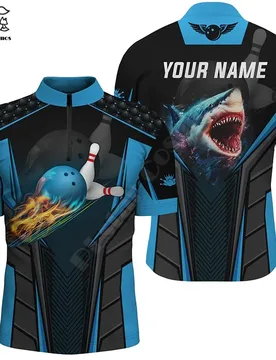 Personalized 3D bowling shirts for men Custom shark team blue bowling ball Bowling Quarter Zip Shirts 3D Print Shirts Tees Tops - Aliexpress - FashionsVida