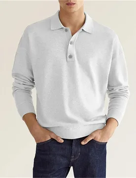 Spring and Autumn New Style Men's Business Leisure Office Relaxed Breathable Solid Color Button V-Neck Long-Sleeved Polo Shirt - Aliexpress - FashionsVida