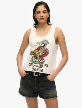 Superdry Women's Neo Trad Tattoo Tanktop mit Rundhalsausschnitt Weiß - Größe: 38 - 39.99 - FashionsVida