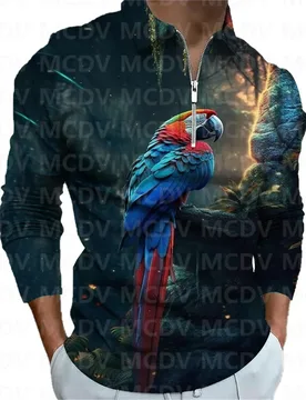 New Men's Long Sleeve Zipper Polo Shirt SpiderParrot 3D Printed Polo Long Sleeve T Shirt Casual Tops - Aliexpress - FashionsVida