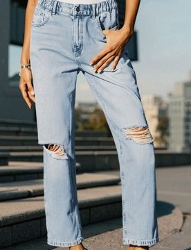 Jeans mom fit consumati - blu