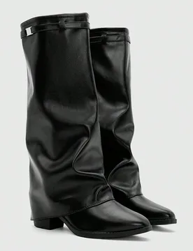 Botas altas hasta la rodilla sin cordones de cuero vegano para otoño/invierno con tacones gruesos, minimalistas y versátiles, botas para mujer, lujo - Shein - FashionsVida