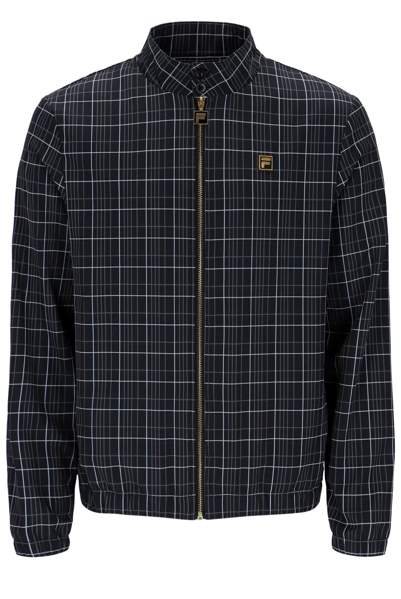 Black Brio Printed Check Biker Neck Jacket - XS - FILA - FashionsVida