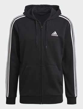 Felpa con cappuccio Essentials French Terry 3-Stripes Full-Zip S Black / White