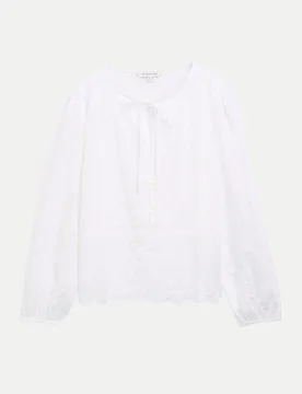 Blouse schiffli longsleeve Weiß 44 - Tom Tailor Casual - FashionsVida