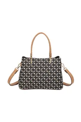 Vayno PU Leather Monogram Triple Pockets Top-Handle Bag With An Extra Removable Strap - Black - Size: One Size