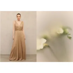 Vestido largo de punto con cuello pico