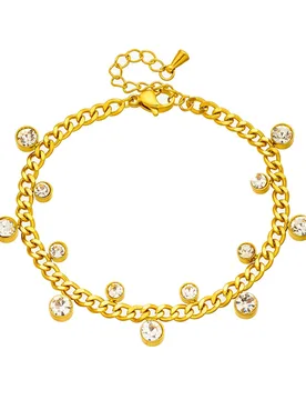 Hip Hop Zirconia Round Charm Bracelet Female Gold Color Stainless Steel Curb Cuban Chain Link Bracelet for Woman Jewelry Gift - Aliexpress - FashionsVida