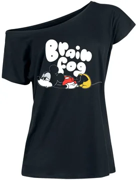 Disney T-Shirt - Brain Fog - S bis M - für Damen - Größe M - schwarz - Lizenzierter Fanartikel - Frauen - female - Micky Maus - FashionsVida