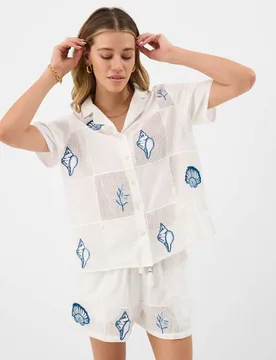 Cotton Rich Shell Patchwork Shirt Ivory female - Accessorize - FashionsVida