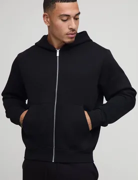 Herren Basic Boxy Zip-Hoodie Sweatshirt Black Größe Medium - boohooMAN - FashionsVida