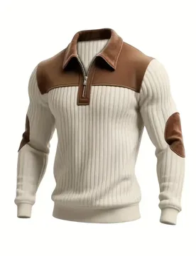 Fall/Winter Fashion Edition - Knitted fabric patchwork pattern - Long-sleeved casual street trend polo shirt - Men's style - Aliexpress - FashionsVida