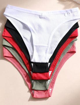 Paquete de 5 bragas triangulares con cintura en V sexy y sin costuras para mujeres, de algodón suave y transpirable de unicolor, adecuadas para yoga,