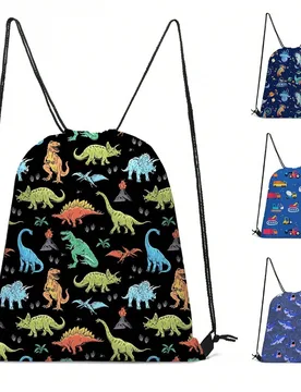 Mochila con cordón ligera, mochila escolar con estampado de dinosaurios de dibujos animados, mochila deportiva y de viaje duradera de poliéster - Shein - FashionsVida