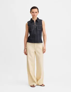Top de mujer denim pespuntes - Simorra - FashionsVida
