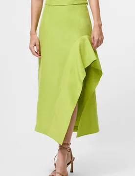 Womens Green Linen Blend Frill Hem Split Midi Skirt - Size 18 Uk - French connection - FashionsVida