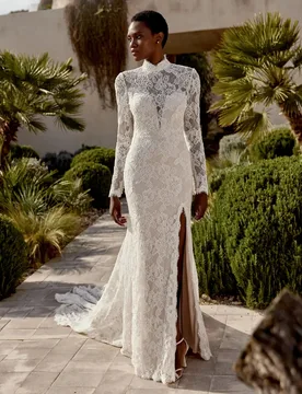 Glamorous Mermaid Wedding Dresses Luxurious Lace High Neck Bridal Gowns Backless Long Sleeves Customized Vestidos De Mariee - Aliexpress - FashionsVida