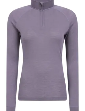 Women's Lightweight Breathable Thermal Long Sleeve Merino Wool Base Layer Top in Aubergine Size: 8 - Aubergine - Size: 8 - Mountain Warehouse - FashionsVida