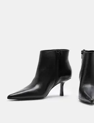 Leather Stiletto Heel Pointed Ankle Boots Black female