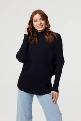 Women's Striped Texture Batwing Sleeve Jumper in Navy Size: Medium/Large - Navy - Size: M/L
