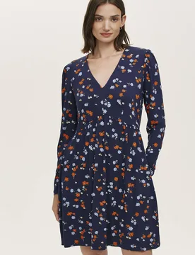 Joanne Jersey V-neck Flared Dress - Mid Navy - Size: 20 - Finery London - FashionsVida