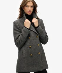 Superdry Damen Doppelreihiger Pea Coat Dark Grey - Größe: 40