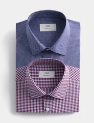Pack Regular Fit Easy Iron Check Shirts Red Mix male