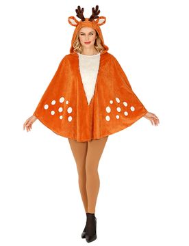 Rentier Poncho Erwachsene orange mit Geweih-Kapuze